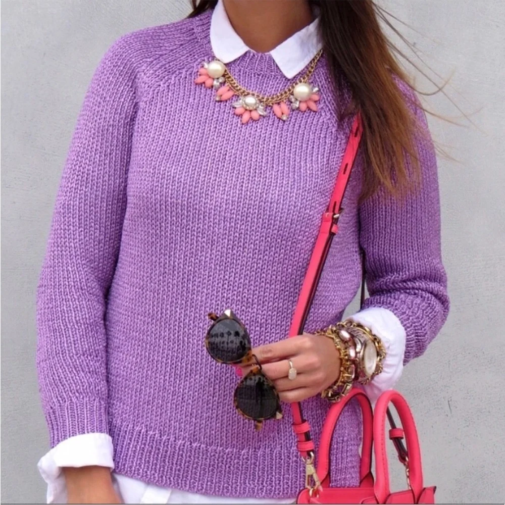 J.Crew Metallic Sparkle Side Slit Purple Pullover Sweater Size M‎
